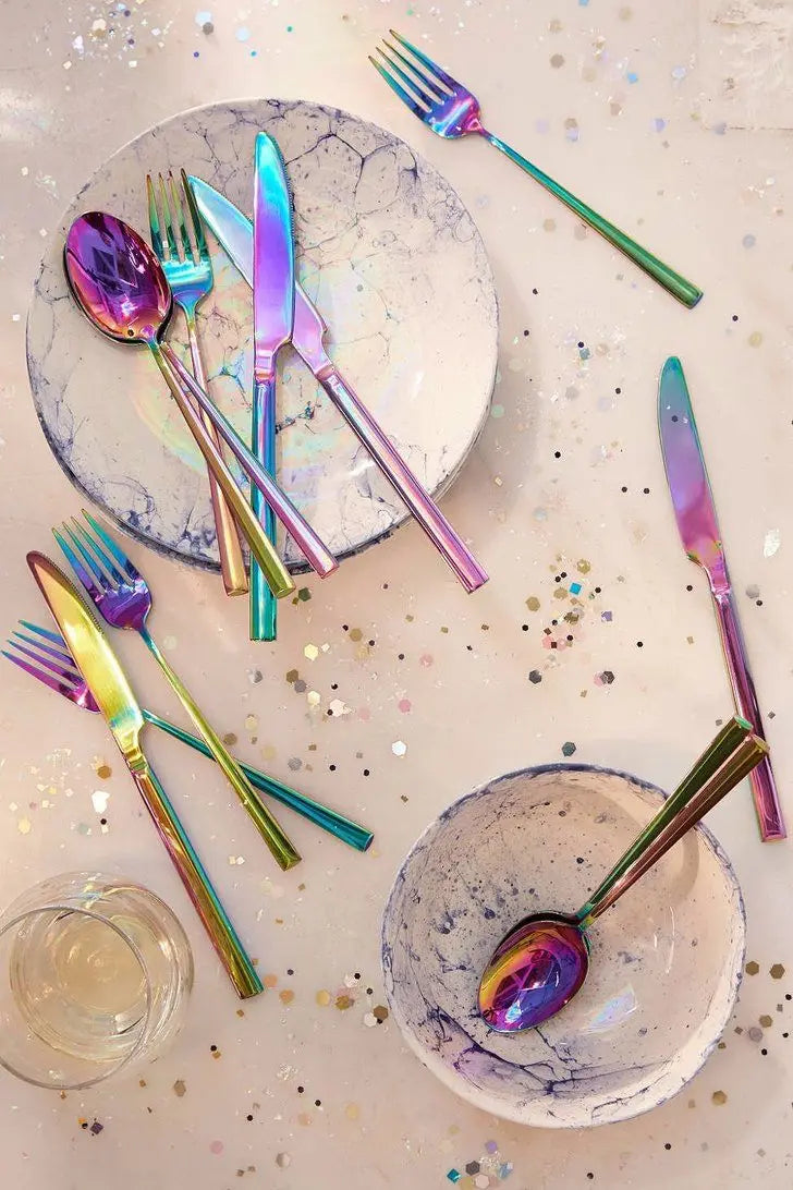 Decorative Rainbow Plated Cutlery Set, Smooth Durable Modern Tableware