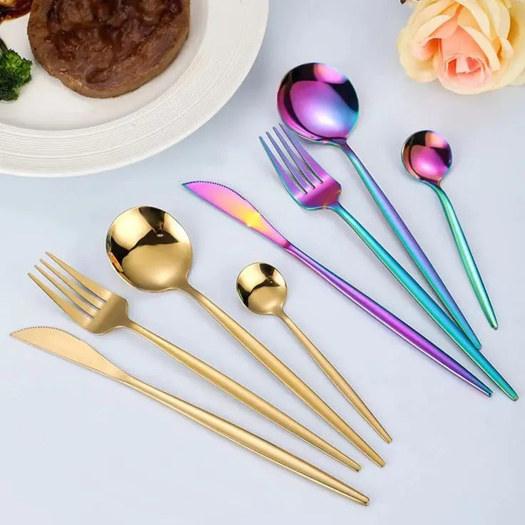 Decorative Rainbow Plated Cutlery Set, Smooth Durable Modern Tableware