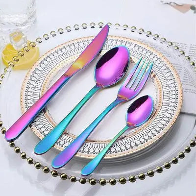Decorative Rainbow Plated Cutlery Set, Smooth Durable Modern Tableware