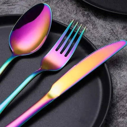Decorative Rainbow Plated Cutlery Set, Smooth Durable Modern Tableware