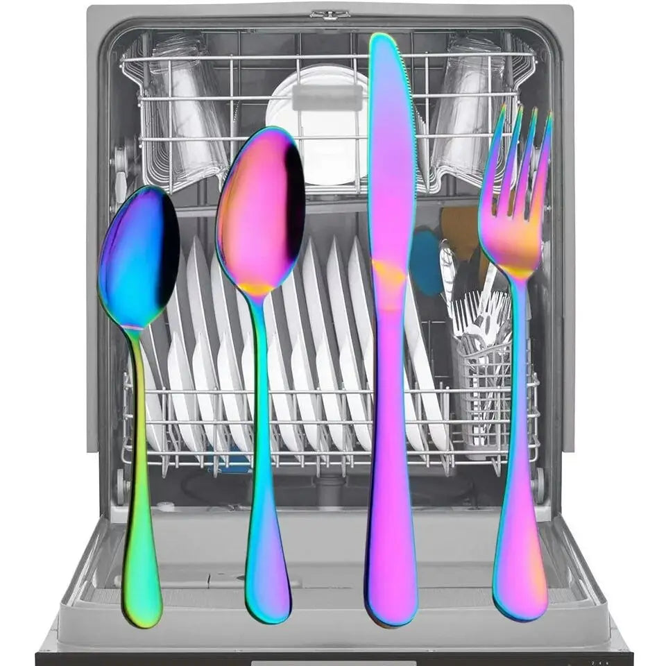 Decorative Rainbow Plated Cutlery Set, Smooth Durable Modern Tableware