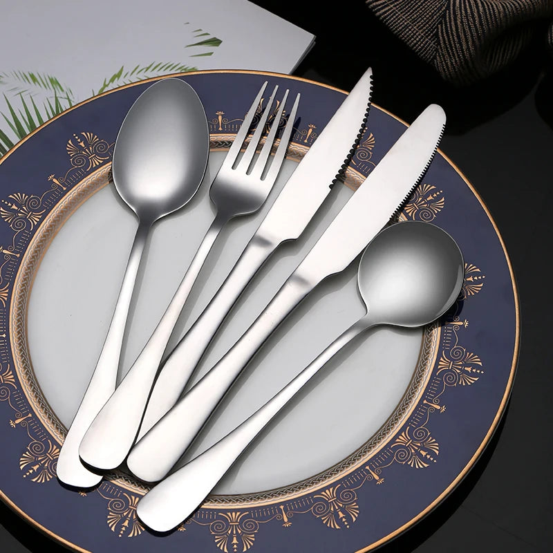 Modern 304 Stainless Steel Cutlery Set 4-Piece, Mirror Polish Silverware for Kitchen Hotel Wedding
