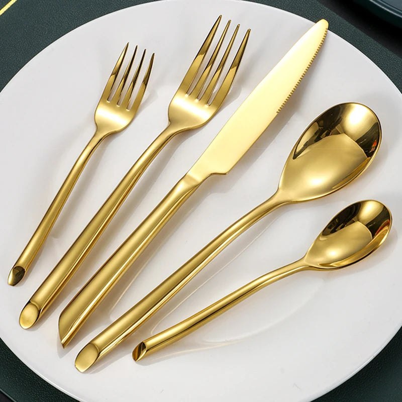 Luxury 430 Stainless Steel Silver Wedding Cutlery Set, 5-Piece with Custom Logo Option