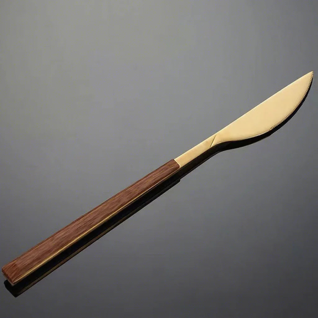 High Quality Wood Grain ABS Handle Stainless Steel Cutlery Set, Reusable Flatware