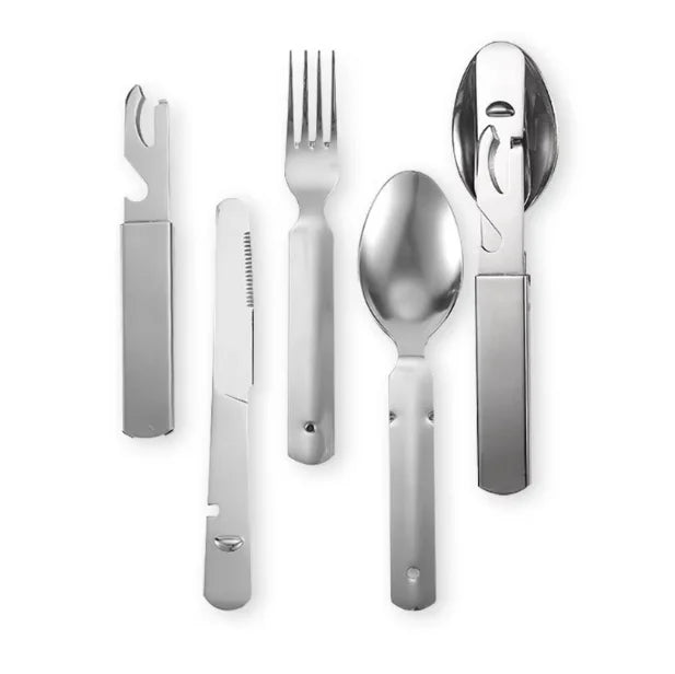 Portable 4-Piece Stainless Steel Cutlery Set with Bottle Opener, Mirror Polish Eco-Friendly Utensils for Household, Camping, Bar and Kitchen