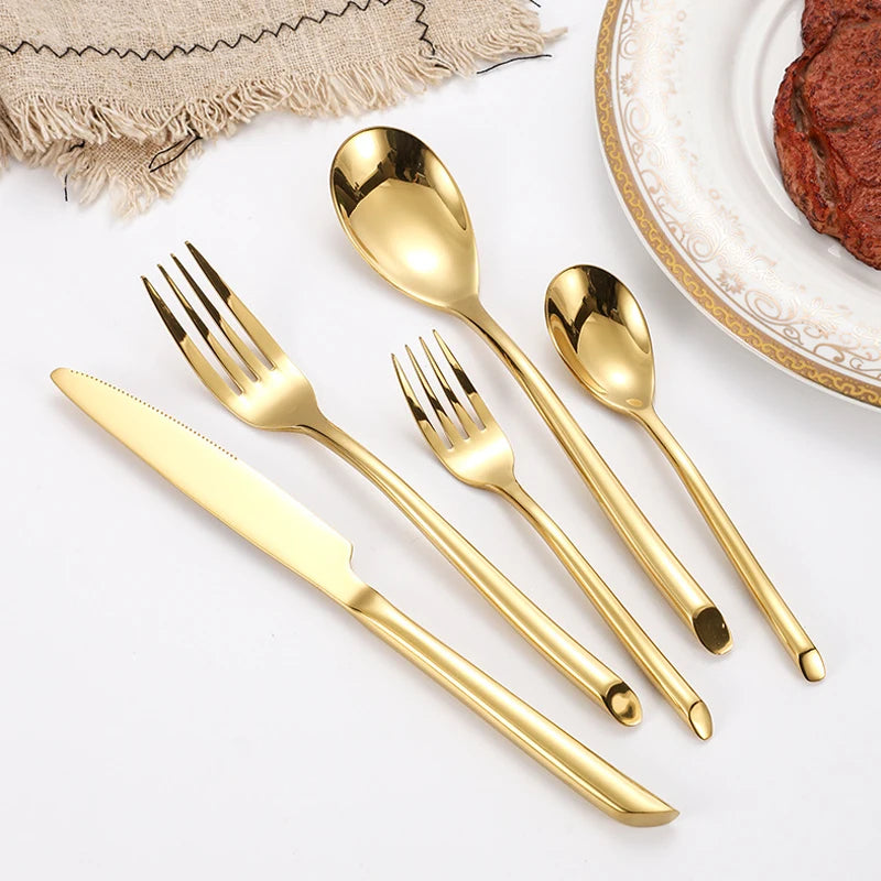 Luxury 430 Stainless Steel Silver Wedding Cutlery Set, 5-Piece with Custom Logo Option
