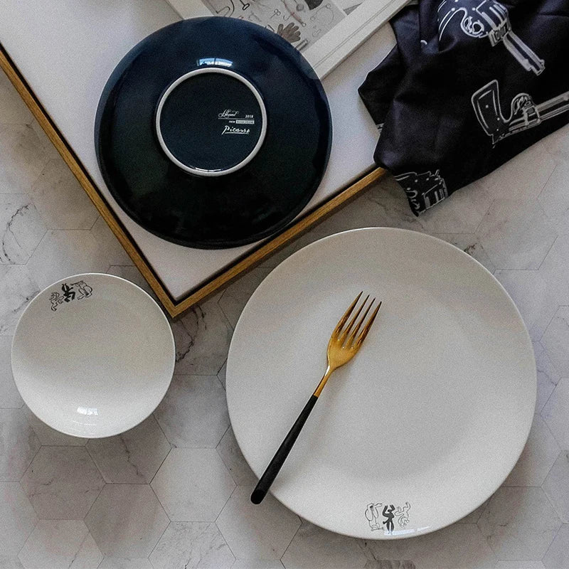 Modern Pure Color Ceramic Dinnerware Set, Steak Plates, Deep Soup Bowls, Pasta Plates & Serving Dishes