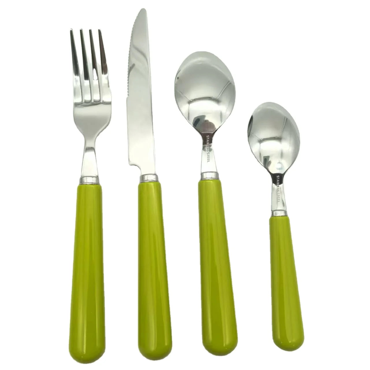 Royal White Pearl Acrylic Handle Silver Cutlery Set, Plastic Handle Spoon Fork Knife Flatware