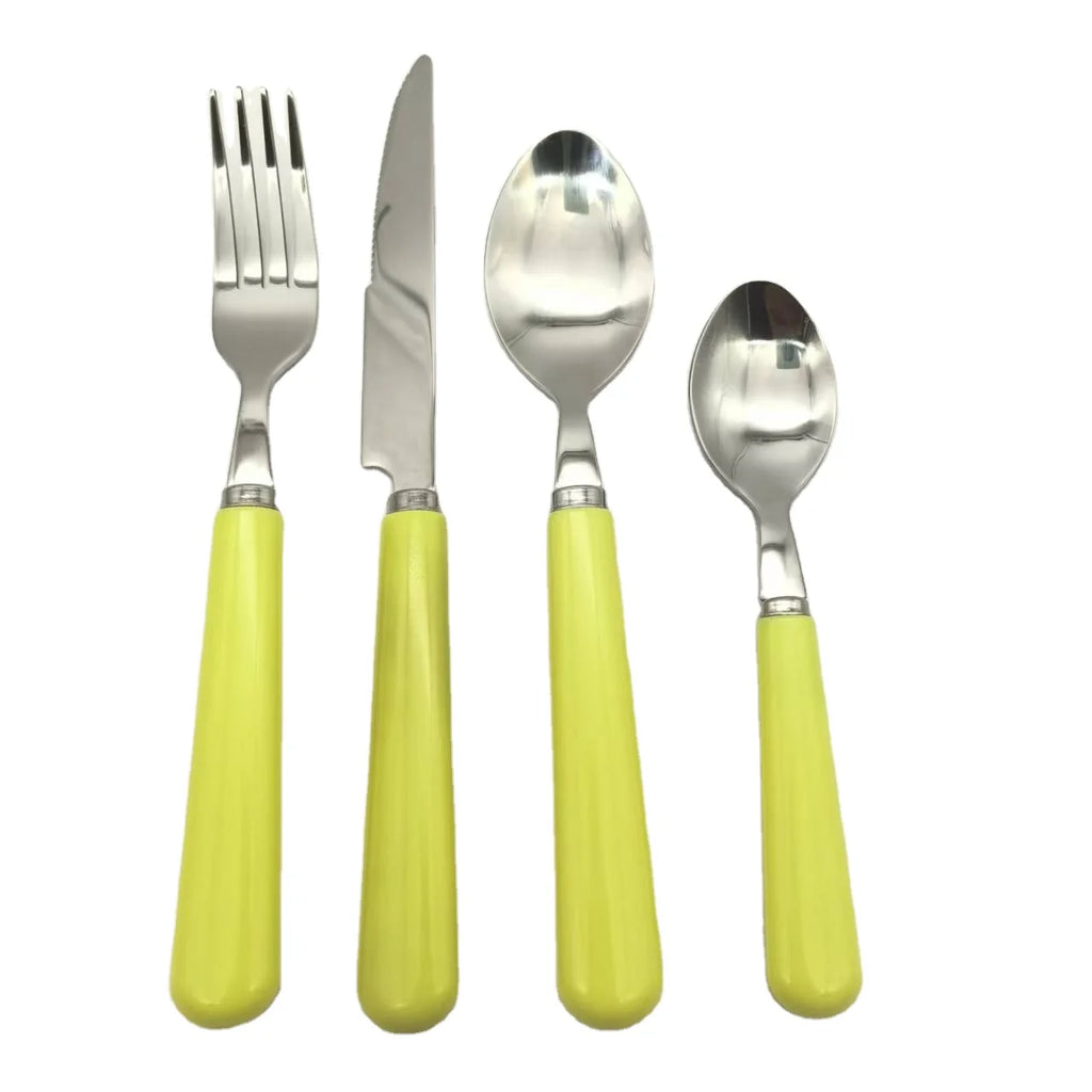 Royal White Pearl Acrylic Handle Silver Cutlery Set, Plastic Handle Spoon Fork Knife Flatware