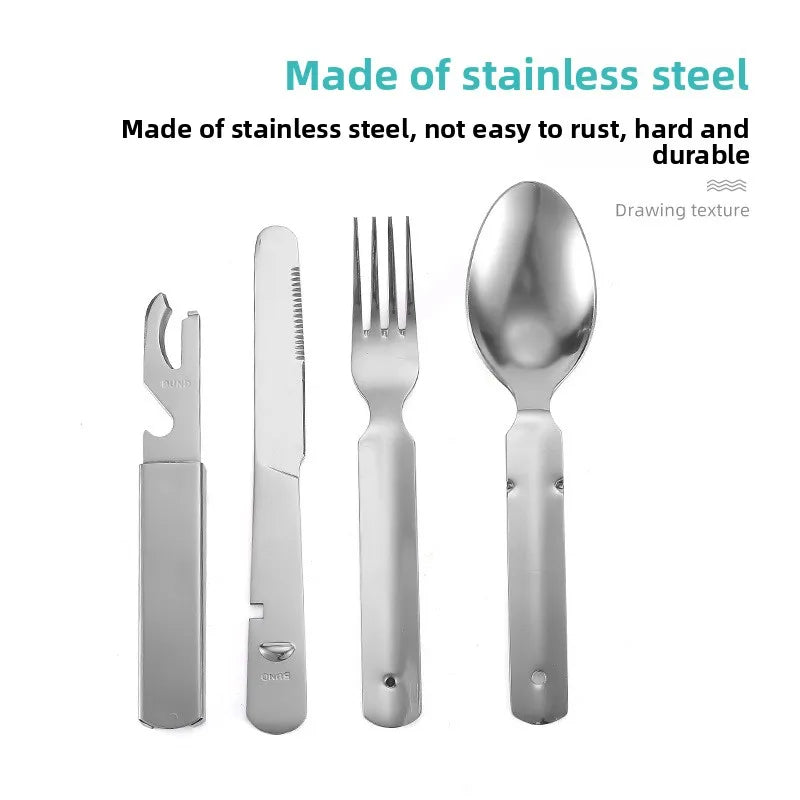 Portable 4-Piece Stainless Steel Cutlery Set with Bottle Opener, Mirror Polish Eco-Friendly Utensils for Household, Camping, Bar and Kitchen