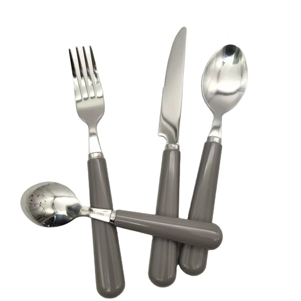 Royal White Pearl Acrylic Handle Silver Cutlery Set, Plastic Handle Spoon Fork Knife Flatware