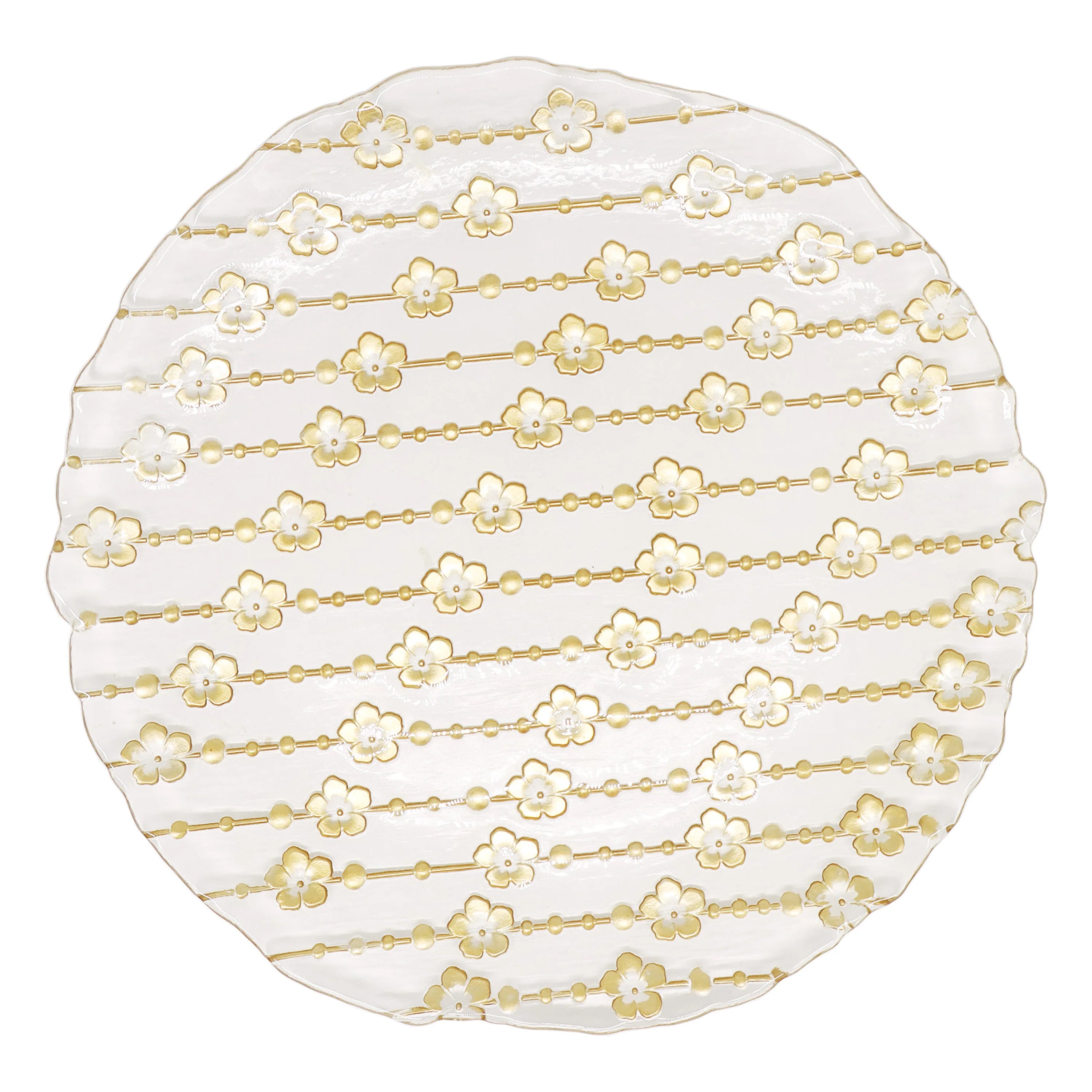 European Style Snow Glass Plate, Electroplated Gold Wedding Charger Plate with Flower Design