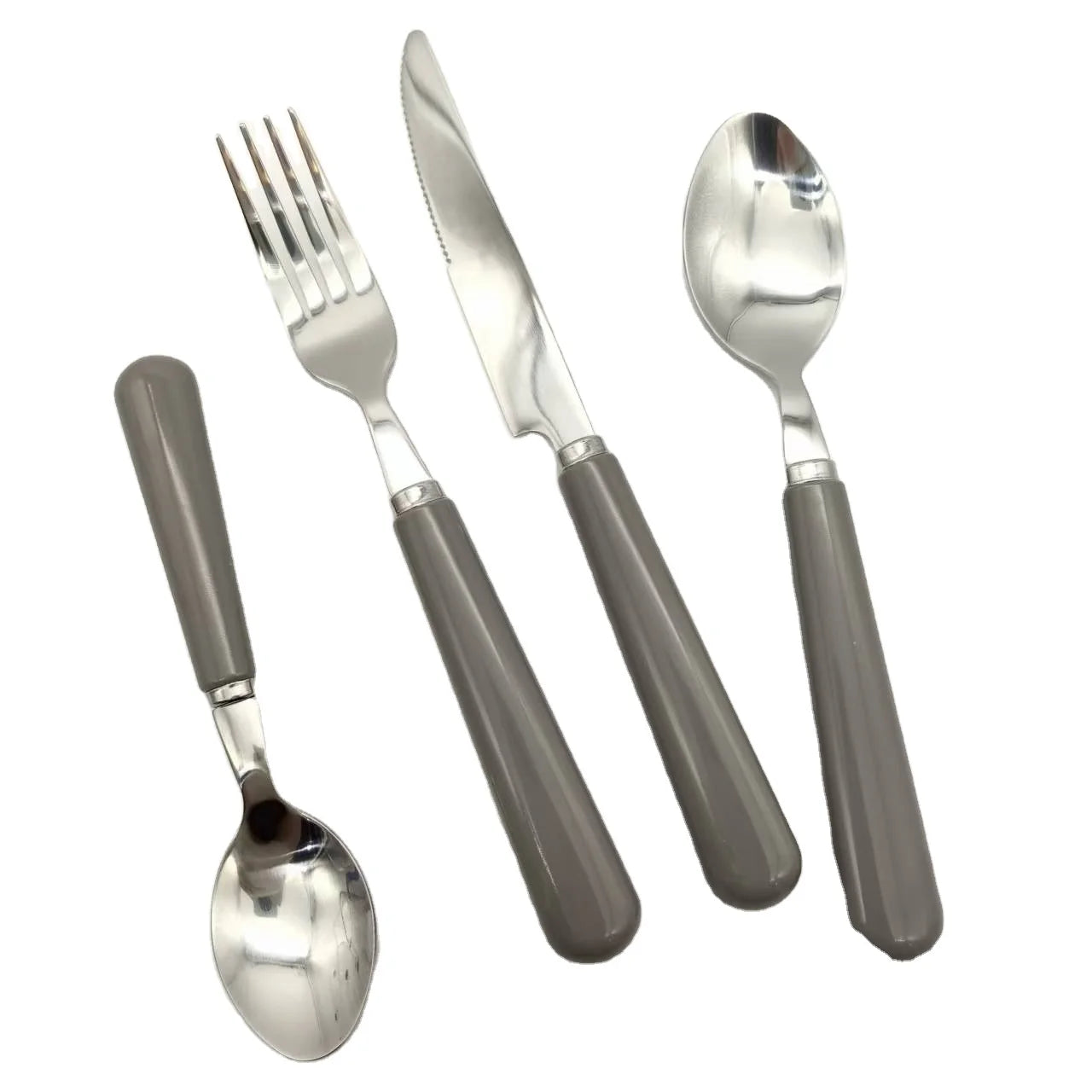 Royal White Pearl Acrylic Handle Silver Cutlery Set, Plastic Handle Spoon Fork Knife Flatware