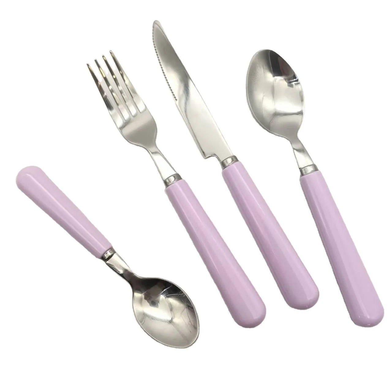 Royal White Pearl Acrylic Handle Silver Cutlery Set, Plastic Handle Spoon Fork Knife Flatware
