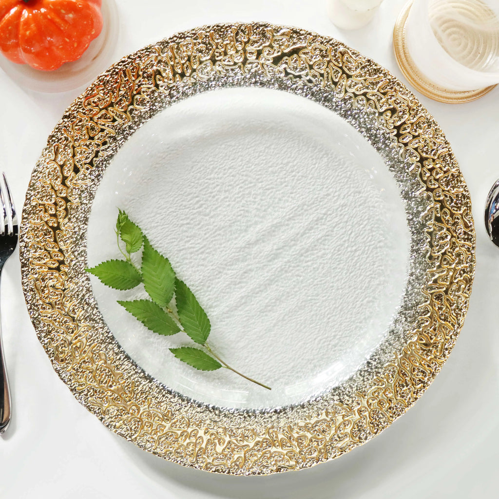 European Style Snow Glass Plate, Electroplated Gold Wedding Charger Plate with Flower Design