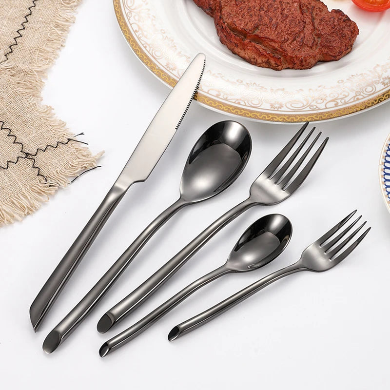 Luxury 430 Stainless Steel Silver Wedding Cutlery Set, 5-Piece with Custom Logo Option
