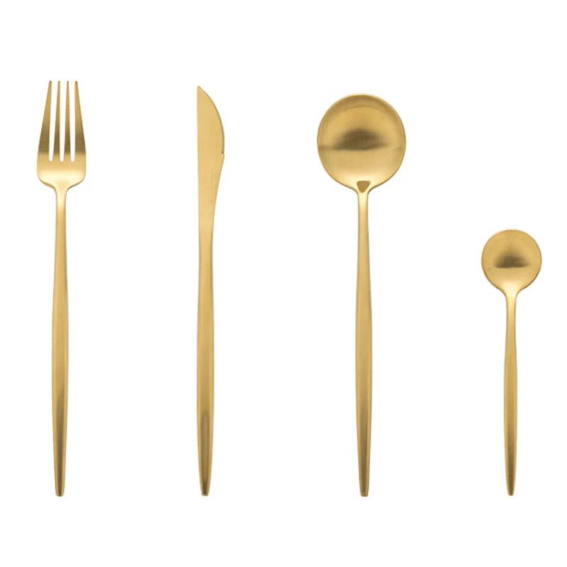 Luxury Matte Stainless Steel Flatware Set, Silver Black Gold Cutlery for Wedding