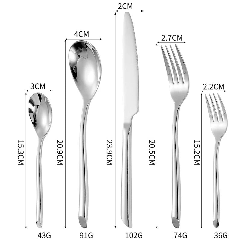 Luxury 430 Stainless Steel Silver Wedding Cutlery Set, 5-Piece with Custom Logo Option