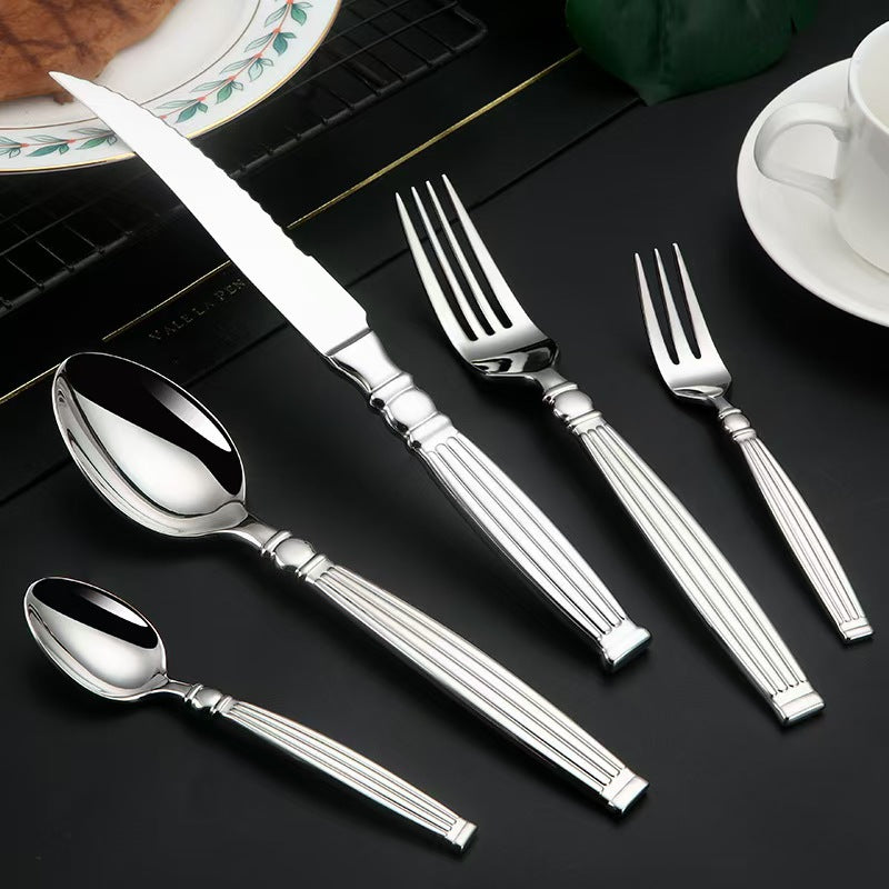 European Style Vintage Luxury Cutlery Set, 304 Forged Stainless Steel Steak Knife Fork Spoon Flatware for Home Dining