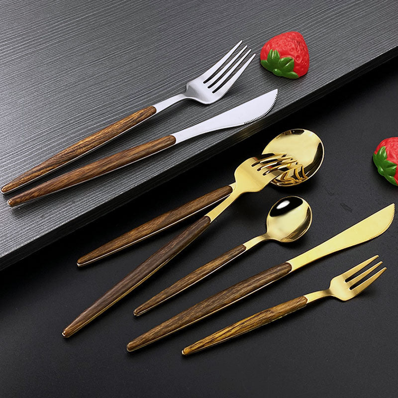 High Quality Wood Grain ABS Handle Stainless Steel Cutlery Set, Reusable Flatware