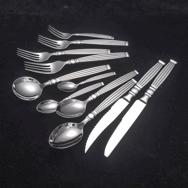 European Style Vintage Luxury Cutlery Set, 304 Forged Stainless Steel Steak Knife Fork Spoon Flatware for Home Dining