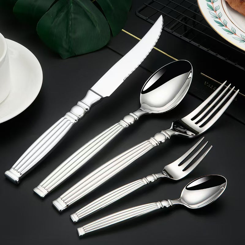 European Style Vintage Luxury Cutlery Set, 304 Forged Stainless Steel Steak Knife Fork Spoon Flatware for Home Dining