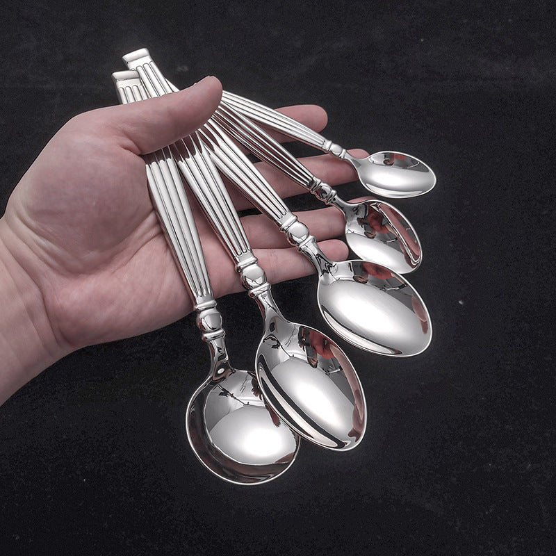European Style Vintage Luxury Cutlery Set, 304 Forged Stainless Steel Steak Knife Fork Spoon Flatware for Home Dining