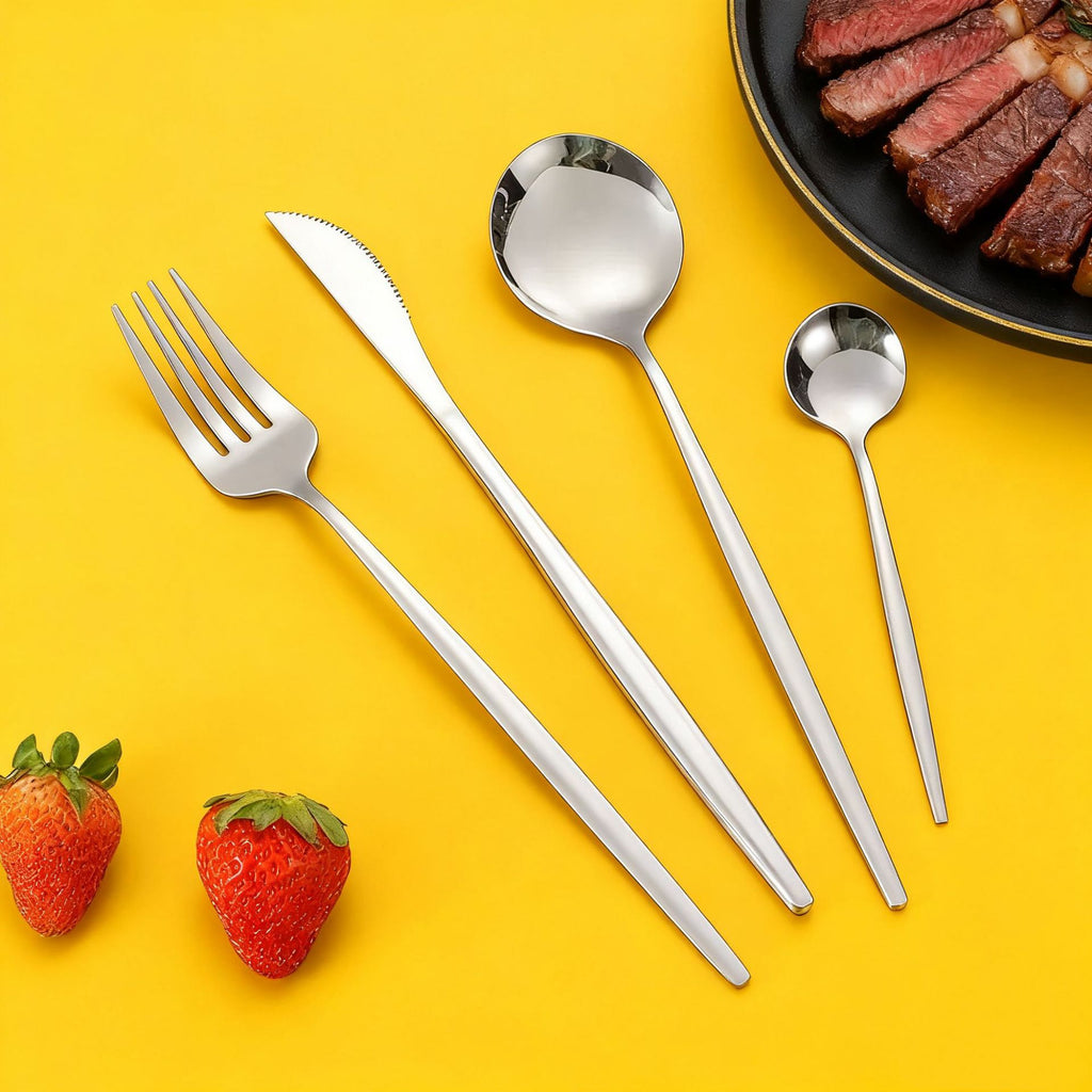 Korean Modern Black and Gold Stainless Steel Cutlery Set, Reusable Flatware for Party & Restaurant Use